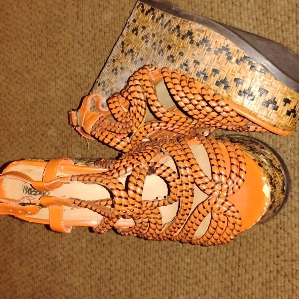 Orange Woven Platform Wedges